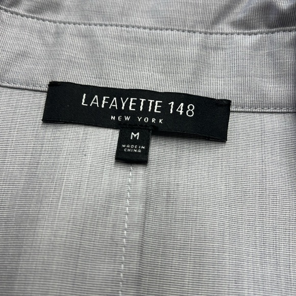 LaFayette 148 New York Gray Long Sleeve Classic Button Down Blouse Size M - Picture 7 of 8